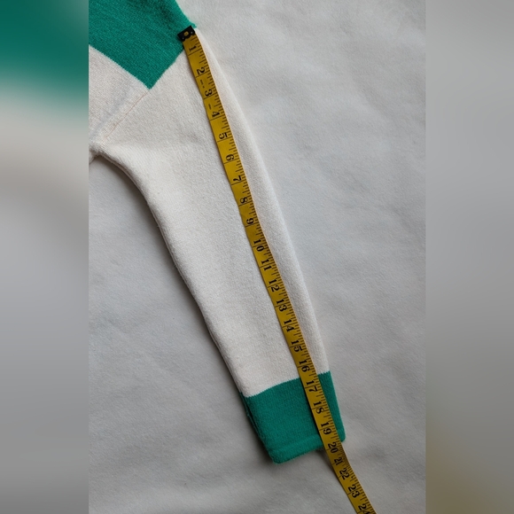 Soft Cashmere Blend Women's Sweater Colorblock Mock Neck Green Cream Knit Size S - Picture 13 of 16